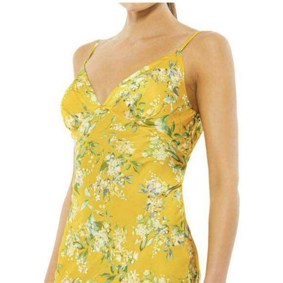 Mac Duggal Yellow Floral Backless Formal Gown Maxi Dress NWT Sz 0 - Picture 3 of 11